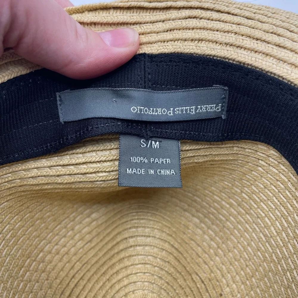 Perry Ellis‎ Portfolio Straw Fedora Hat Mens S/M Black Band Casual